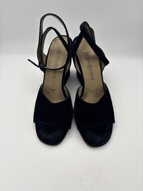 Women’s Yves Saint Laurent Size 10 Black Velvet Strappy Heels